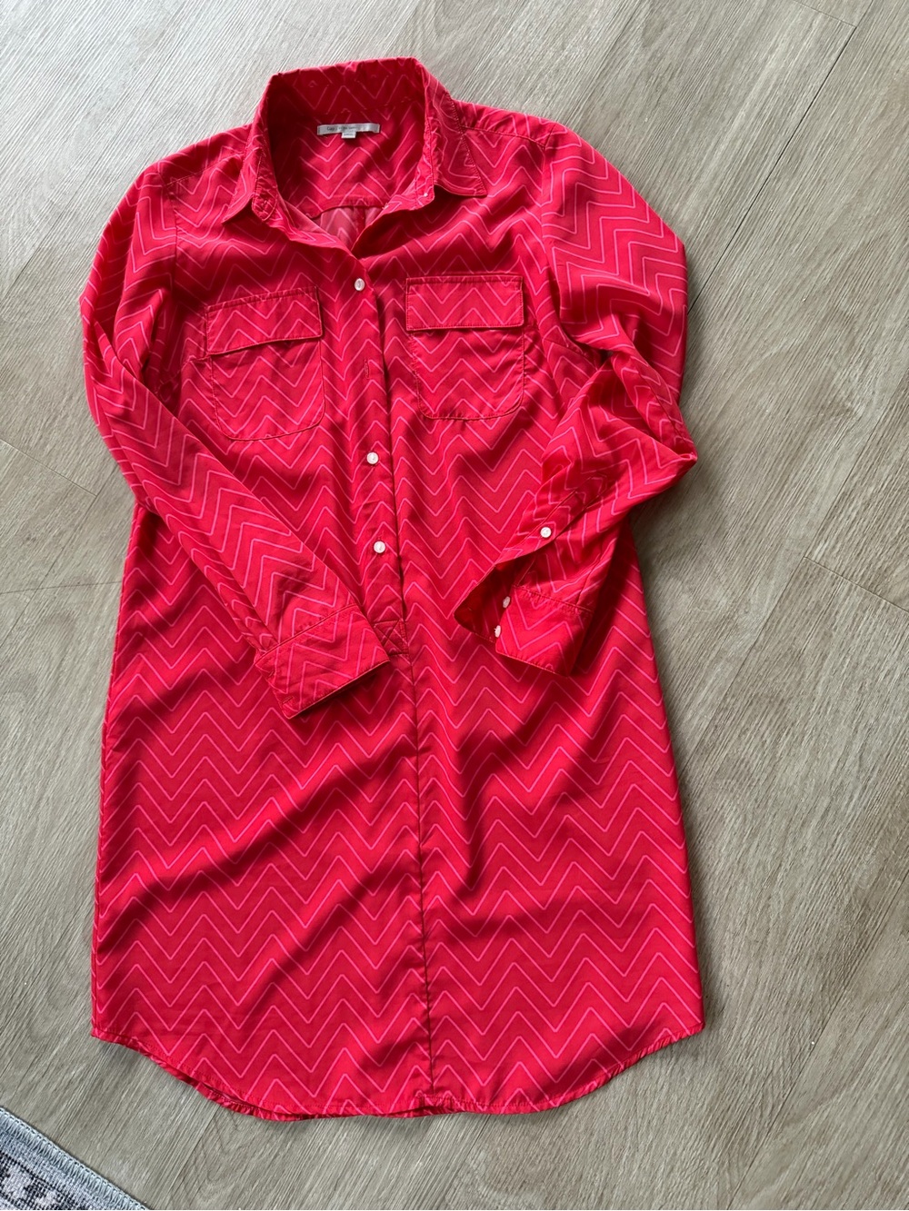 Gap Women’s Red Chevron Long-Sleeve Button-Down Shirtdress XS